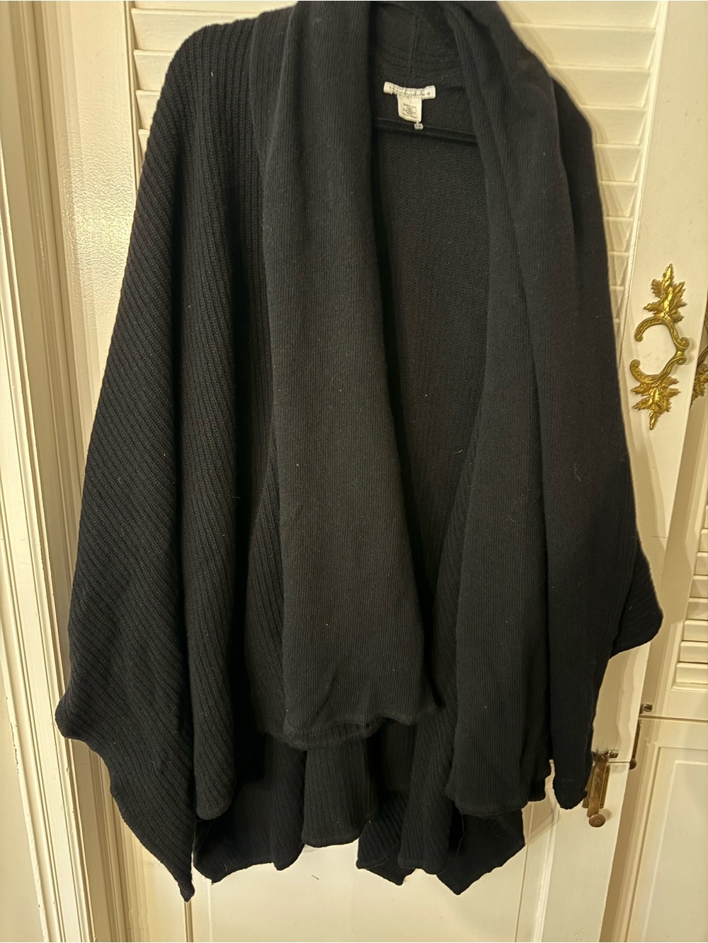 Bloomingdale's Black Open-Front Draped Poncho 100% Wool Cardigan oversized